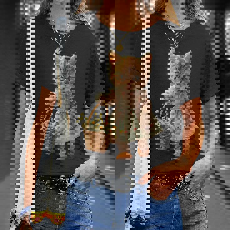 子猫、茶トラ、かわいい、おもしろい、癒し、花かご、ワンピース、可愛い、花束 Tシャツ 彼女への贈り物