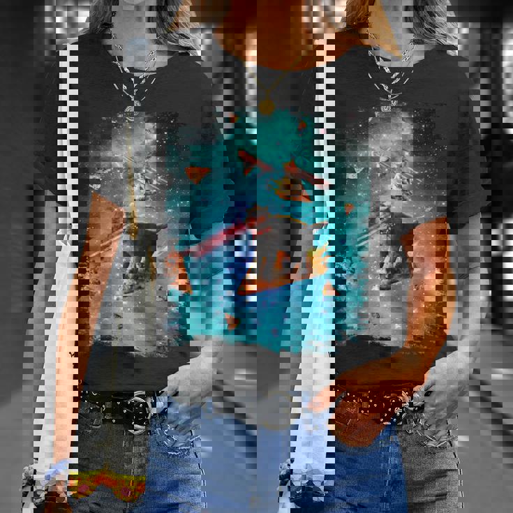 宇宙 レーザー目 猫 ピザに乗る猫 ギャラクシーキャット Tシャツ 彼女への贈り物