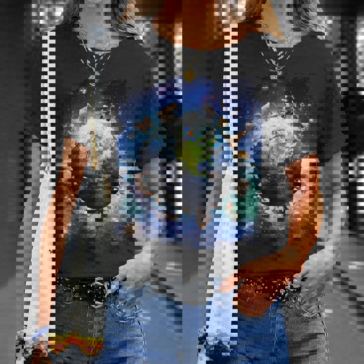 宇宙地球動物グループシーン Tシャツ 彼女への贈り物