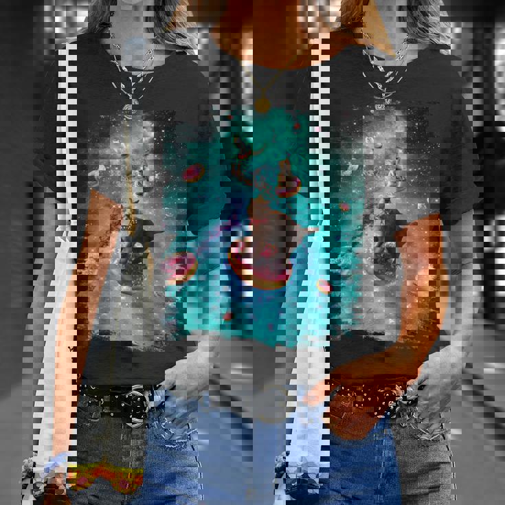 宇宙猫 ドーナツに乗るドーナツ 銀河猫 Tシャツ 彼女への贈り物