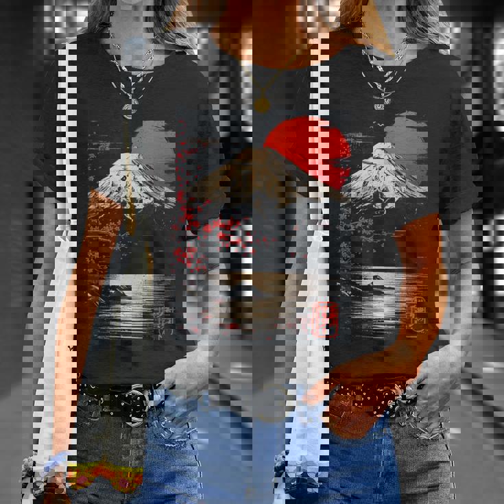 富士山と桜の至福 ヴィンテージ日本美術フュージョンtシャツ Tシャツ 彼女への贈り物