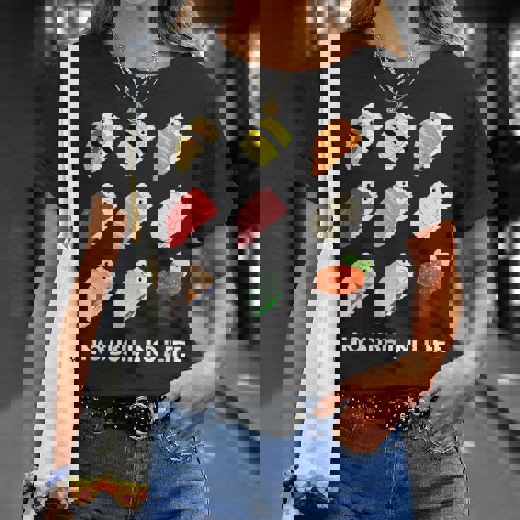 寿司 なしの人生なし たまご サーモン まぐろ ホタテ いくら Tシャツ 彼女への贈り物