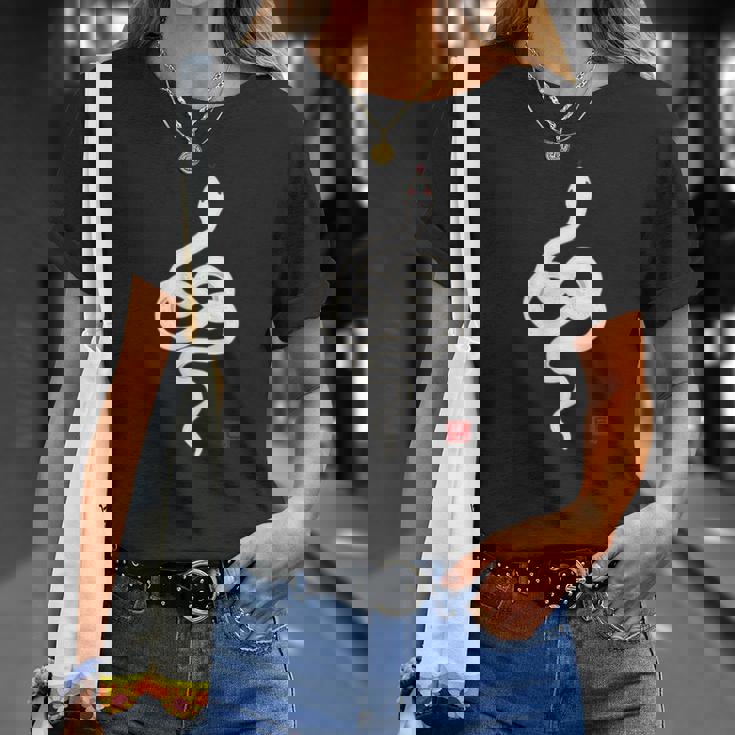 巳年 シンプルな白蛇デザイン 幸運を願うお守り Tシャツ 彼女への贈り物