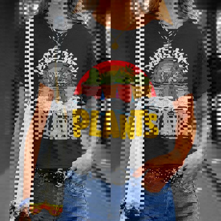 平和 愛&植物 レトロ レインボー 多肉植物 植物庭師 Tシャツ 彼女への贈り物