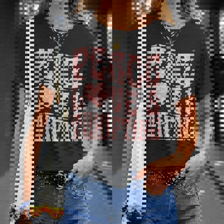 平和の愛と倹約心と平和のシンボル。 Tシャツ 彼女への贈り物