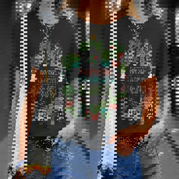 幸せな家は植物のある家です「A Happy Home Is A Home With Plants」- 観葉植物の園芸 Tシャツ 彼女への贈り物