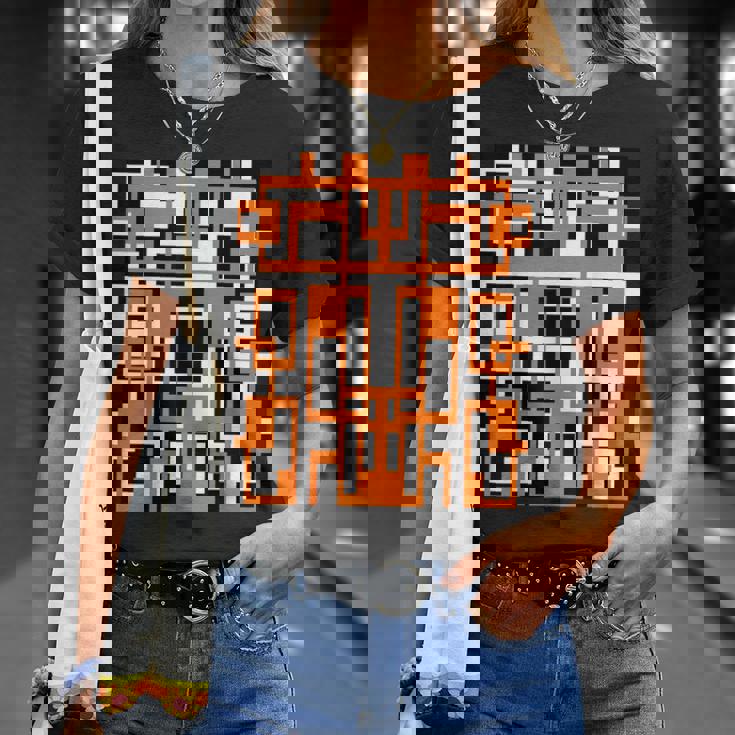 幾何学的図形 パターン オレンジ 白 黒 背景 Tシャツ 彼女への贈り物