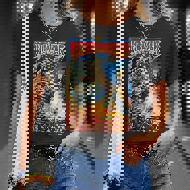 怪獣全惑星怪獣を破壊 Tシャツ 彼女への贈り物