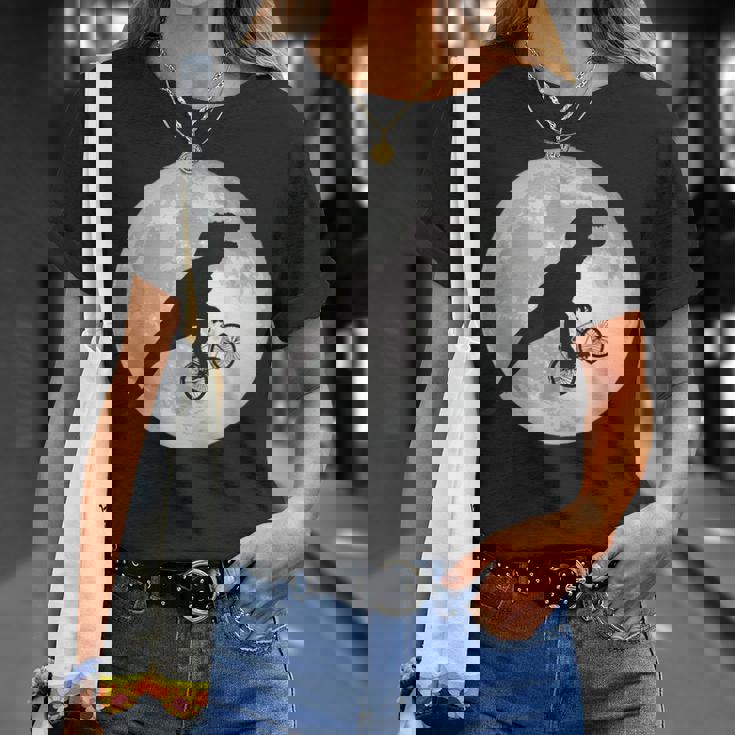 恐竜 ダイナソー 面白いtシャツ ティラノサウルス 月と自転車 サイクリング アート メンズ 子供 おもしろ 服 ネタ Tシャツ 彼女への贈り物