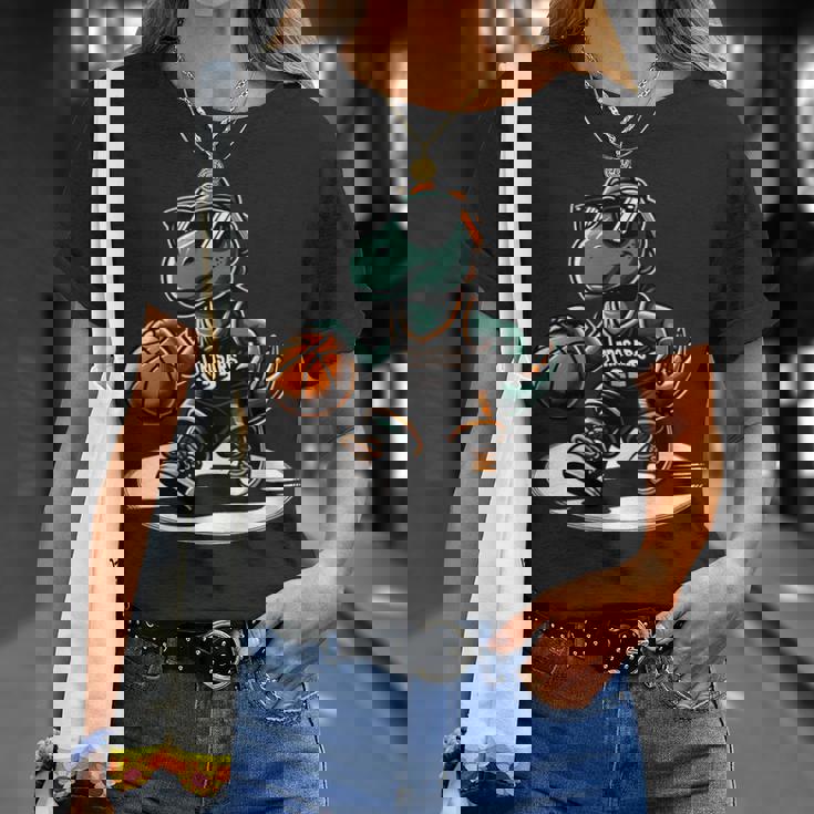 恐竜 バスケットボール T-Rex スポーツプレーヤー コーチ 面白い 男の子向け Tシャツ 彼女への贈り物