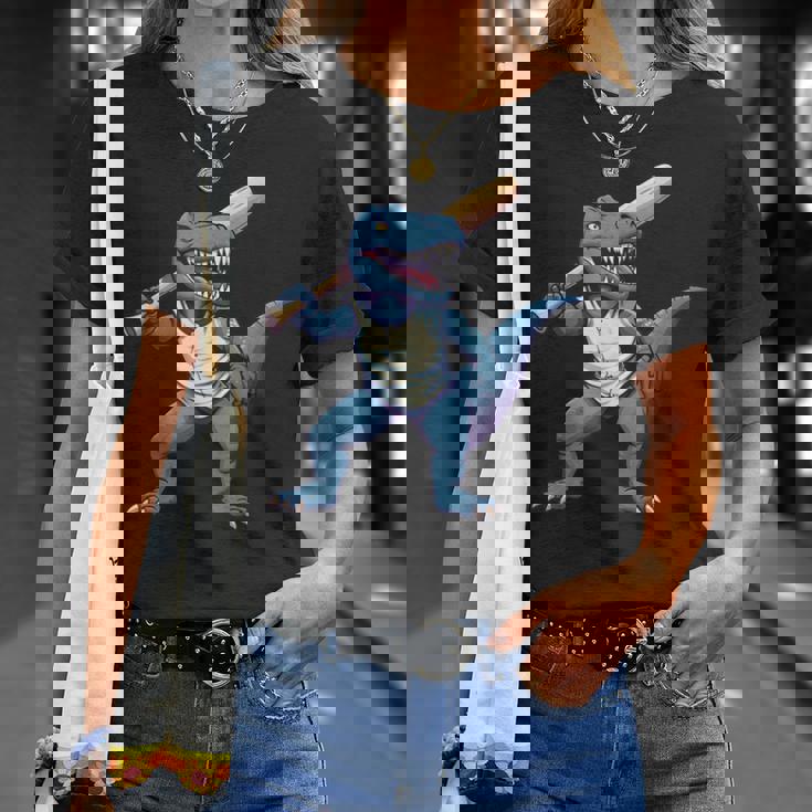 恐竜 野球 シーズン バット ボール パーク トレックス ディノ ホームラン ヒット Tシャツ 彼女への贈り物