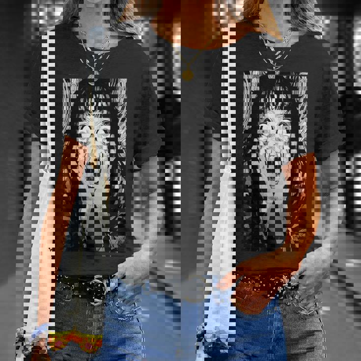 悲鳴 漫画 少女 怖い 目 ホラー ハロウィン 恐ろしい Tシャツ 彼女への贈り物