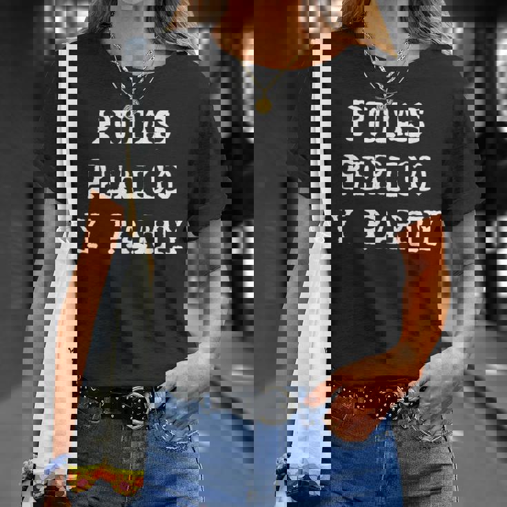 愉快なスペインの飲酒 男性用 引用句 Putas Perico Y Party Tシャツ 彼女への贈り物