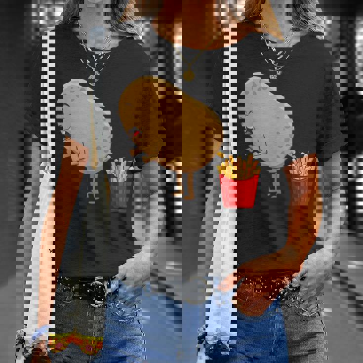 愉快なフライドポテト食べ物デザイン 男女兼用 Tシャツ 彼女への贈り物