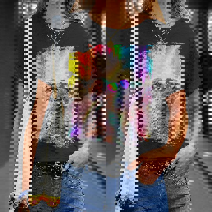 愛のハートのメガネをかけているレインボーコアラ Tシャツ 彼女への贈り物