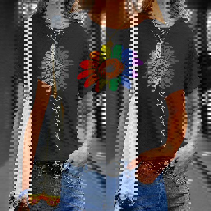 愛のヒマワリ 花柄 Lgbtq レインボーフラッグ ゲイプライド アライ Tシャツ 彼女への贈り物