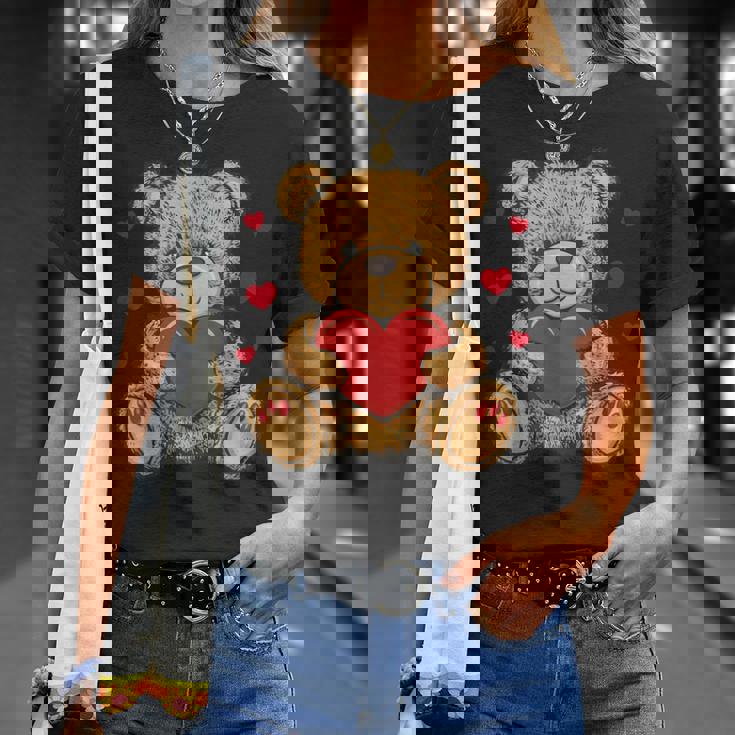 愛らしいハート付きテディベア ラブぬいぐるみ Tシャツ 彼女への贈り物