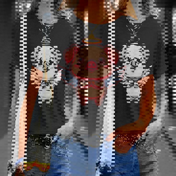 愛らしい天使の豚の漫画とハロー。 Tシャツ 彼女への贈り物