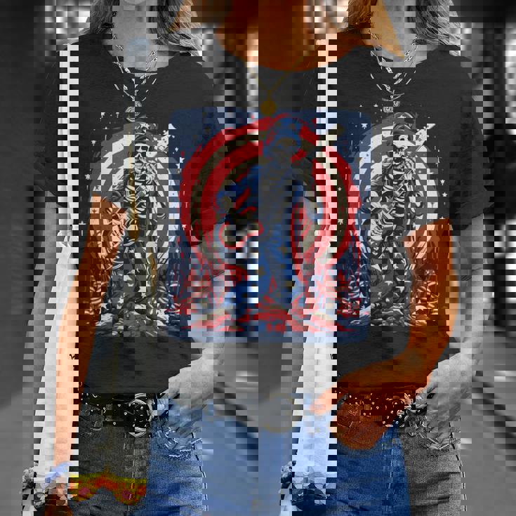 愛国的なスケルトン ロックンロールミュージック アメリカンスタイル Tシャツ 彼女への贈り物