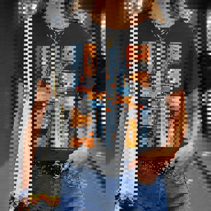 抽象幾何アート オレンジ青 モダン Abstract Geometric Composition Tシャツ 彼女への贈り物