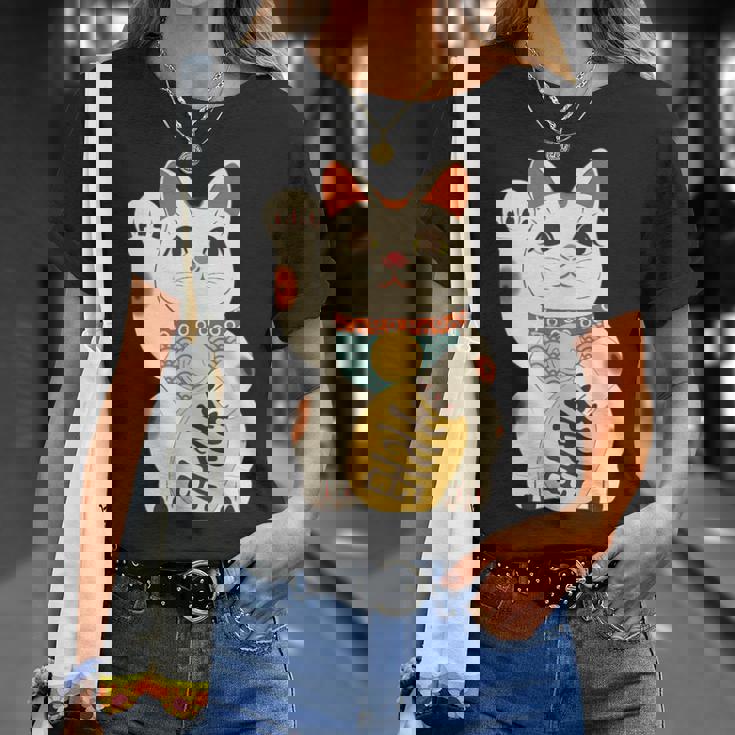 招き猫 日本の招き猫まねき猫日本の幸運猫 Tシャツ 彼女への贈り物