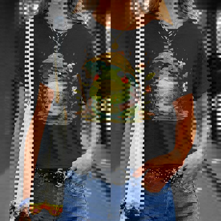 日本のかわいいコテージコアフロッグ 不機嫌な日本のカエル Tシャツ 彼女への贈り物