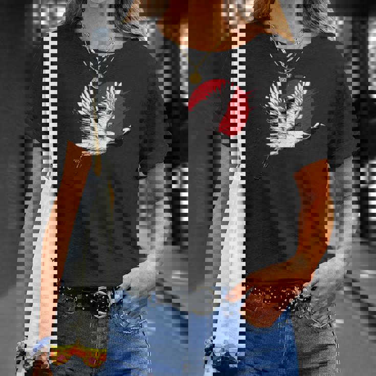 日本のアートフライングクレーンバード Tシャツ 彼女への贈り物