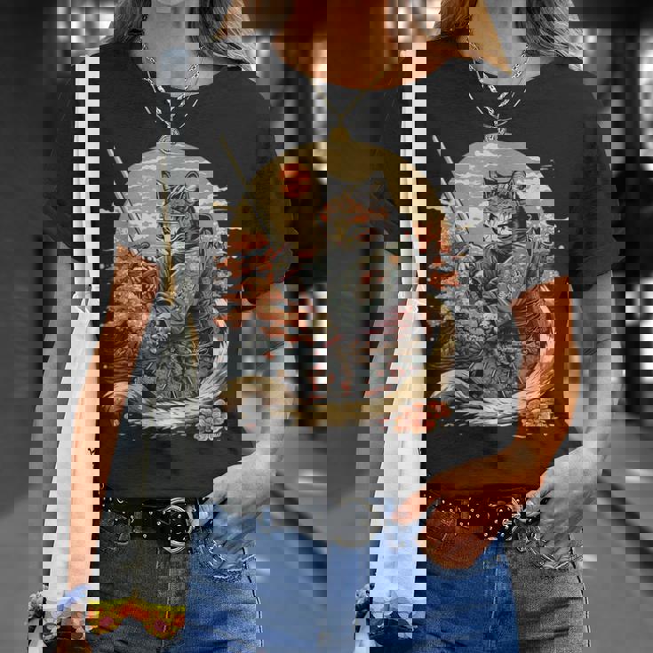 日本のサムライキャットプリント Tシャツ 彼女への贈り物