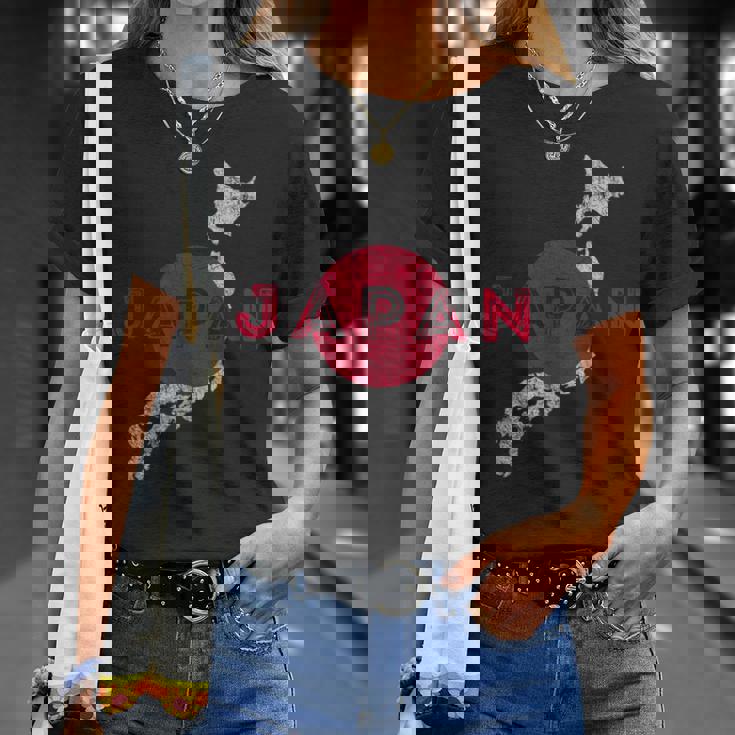 日本の地図と旗 日本のお土産 Tシャツ 彼女への贈り物