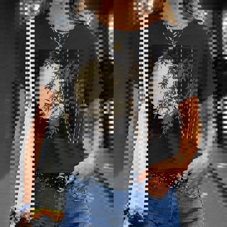 日本の竹と月 長袖tシャツ Tシャツ 彼女への贈り物