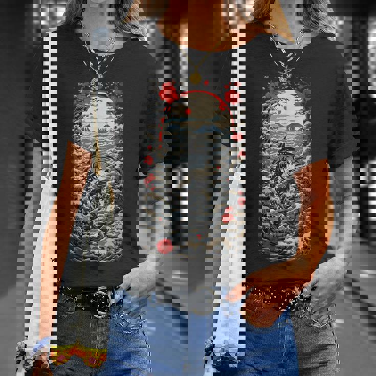 日本の美的マグロ漁師デザイン レトロ浮世絵 Tシャツ 彼女への贈り物