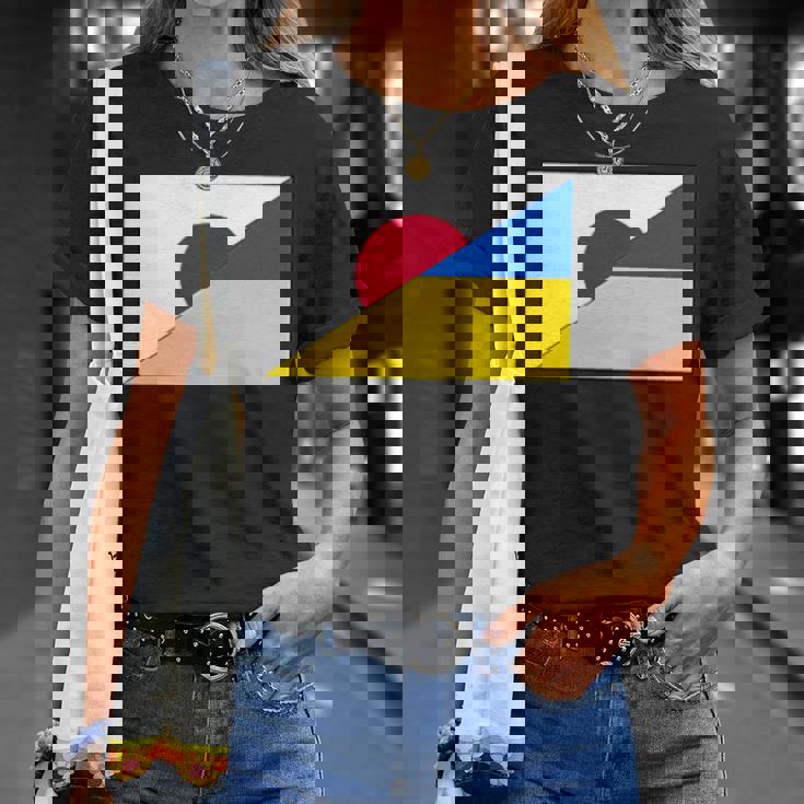 日本ウクライナ国旗日本語ウクライナサポートスタンド付き Tシャツ 彼女への贈り物