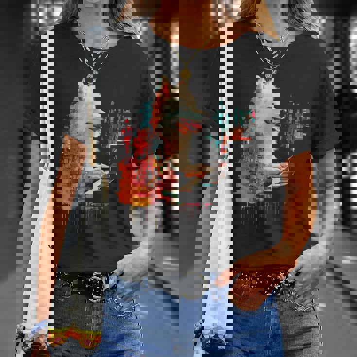 日本スピッツ 犬 モチーフ ペット 幾何学 日本スピッツ Tシャツ 彼女への贈り物