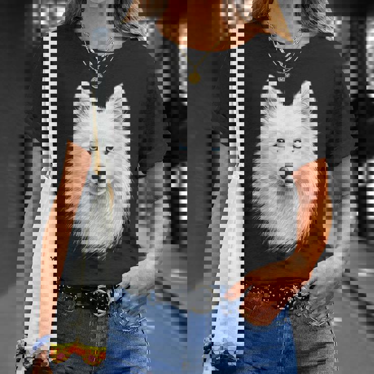 日本スピッツ 犬 モチーフ ペットアート 青い目 日本スピッツ Tシャツ 彼女への贈り物