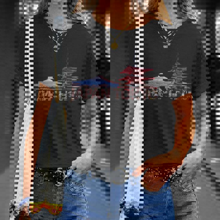 日本東京 富士山 赤 チュレイト パゴダ お土産 Tシャツ 彼女への贈り物