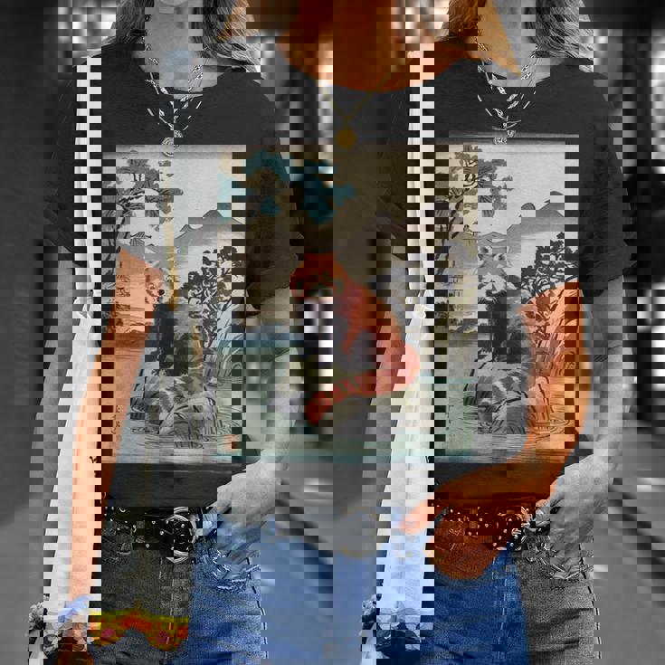 日本美術 レッサーパンダ 京斎 ヴィンテージ 日本 作品 Tシャツ 彼女への贈り物