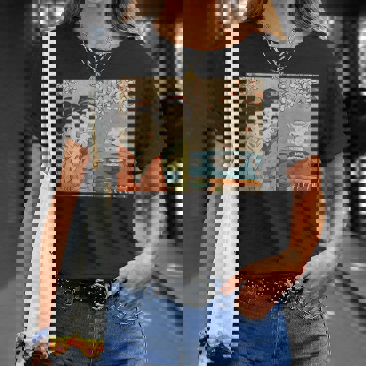 日本美術 桜猫と寿司 Tシャツ 彼女への贈り物