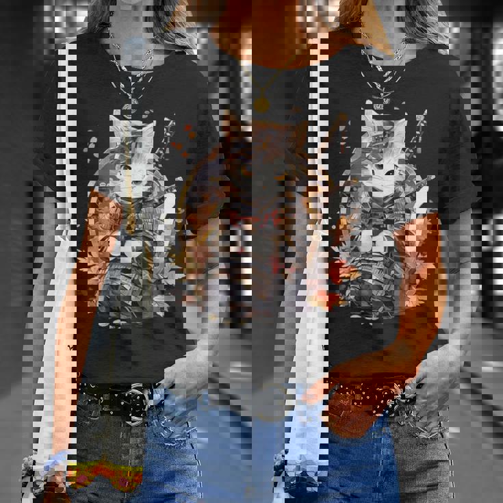 日本美術 猫 忍者 浮世絵 アニメ風 侍猫 Tシャツ 彼女への贈り物