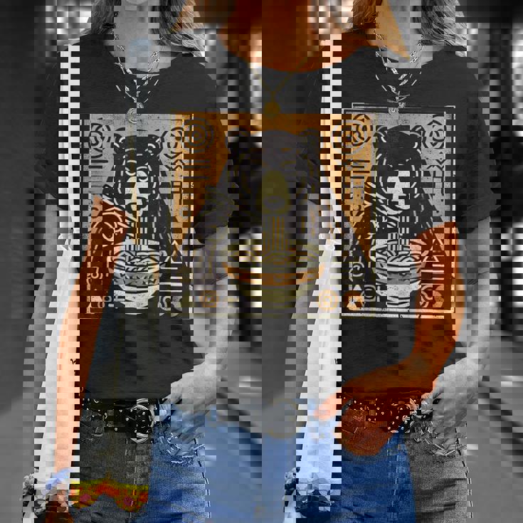 日本美術 野生動物 麺好き かわいい くま ラーメン Tシャツ 彼女への贈り物