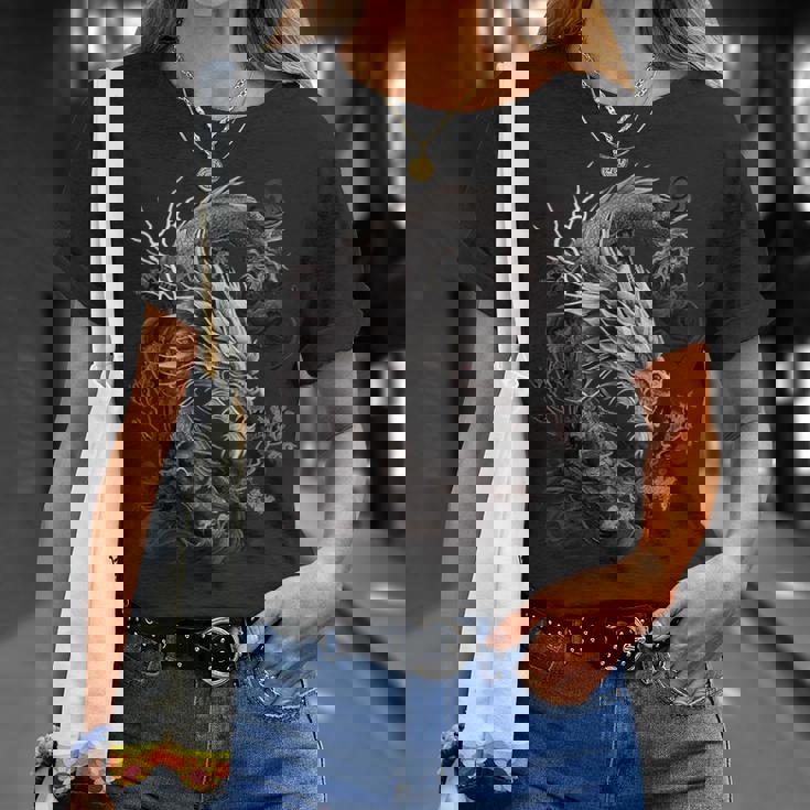 日本龍 タトゥー描画 伝統的な日本のグラフィックtシャツ Tシャツ 彼女への贈り物