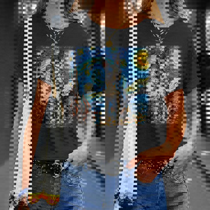 星月夜のヴァンゴッホ ボストンテリア Tシャツ 彼女への贈り物