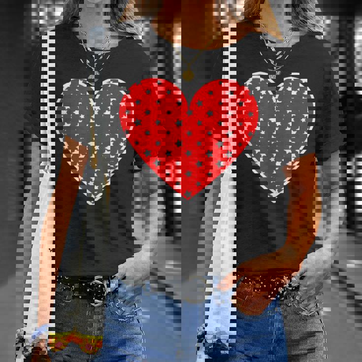 星柄のグラフィックハートプリント。 Tシャツ 彼女への贈り物