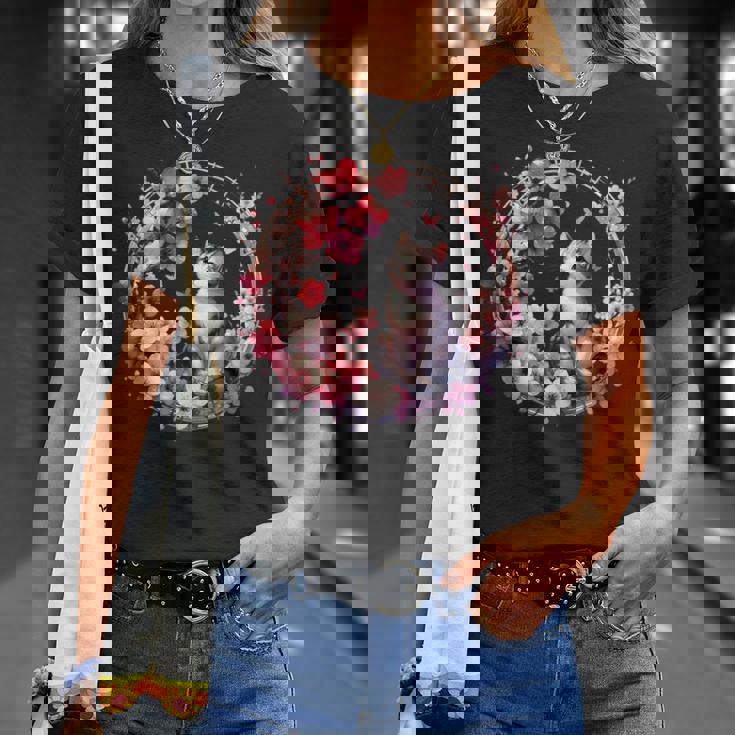 春の桜 かわいい猫と桜の花 Tシャツ 彼女への贈り物