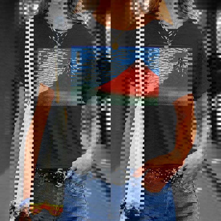 晴天の赤富士山 日本風景アートプリント Tシャツ 彼女への贈り物