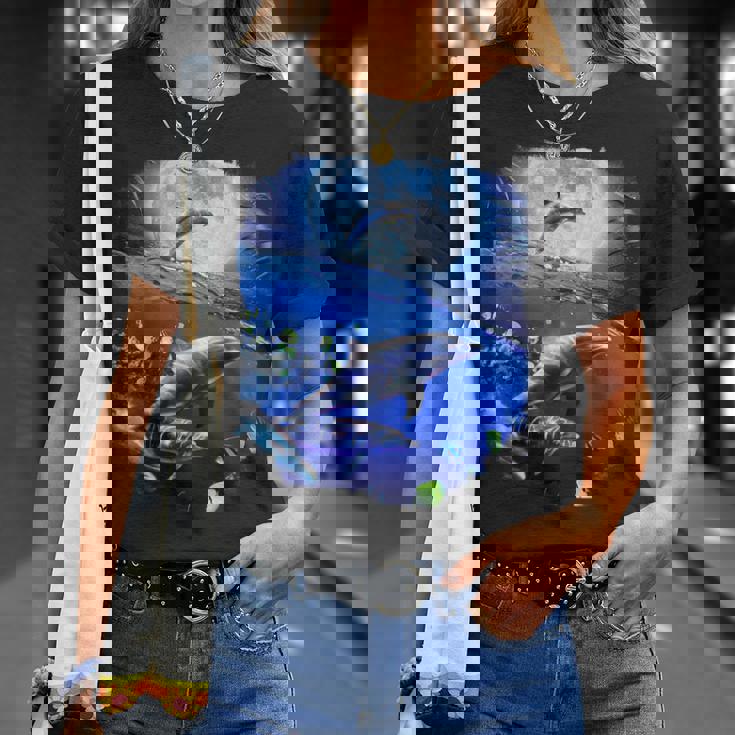 月 イルカ 宇宙 イルカ Tシャツ 彼女への贈り物