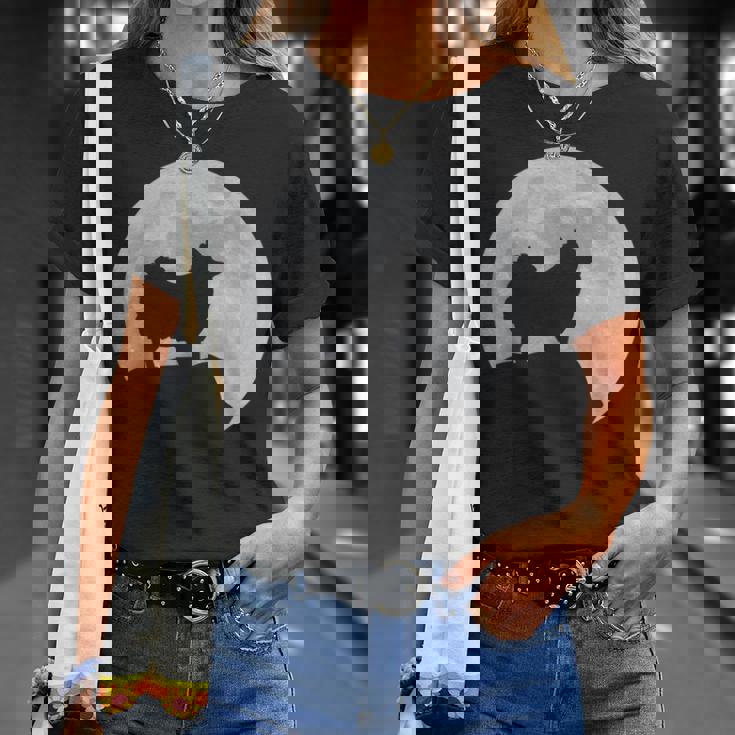 月と犬のシルエット ポンポメラニアン Tシャツ 彼女への贈り物