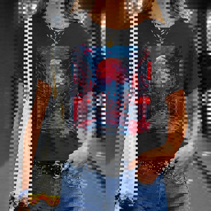 東京の街並み 日本の夜景 ライト付き ヴェイパーウェーブ Tシャツ 彼女への贈り物