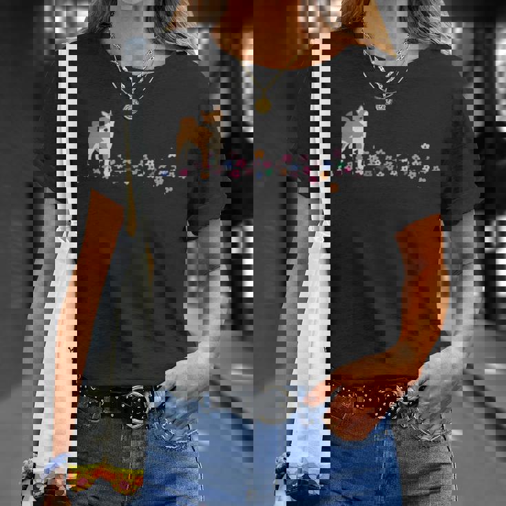 柴 いぬ 柴犬 イラスト おしゃれ シンプル かわいい 花 手描き 手書き 春の色 犬飼い 犬好き 犬柄 長袖tシャツ Tシャツ 彼女への贈り物