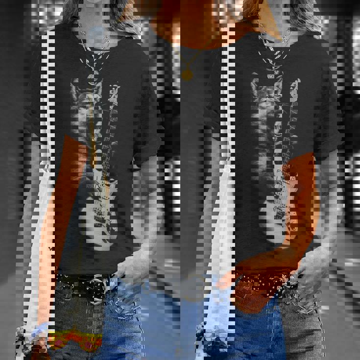 柴犬 ギターを弾く ロックミュージック 犬好き Tシャツ 彼女への贈り物