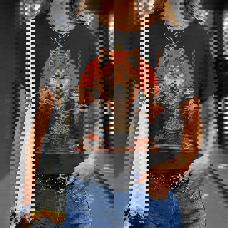 柴犬 ラーメン 麺 日本犬好き アニメ デザイン Tシャツ 彼女への贈り物